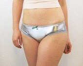 Silver metallic spandex panties with aqua blue trim lingerie
