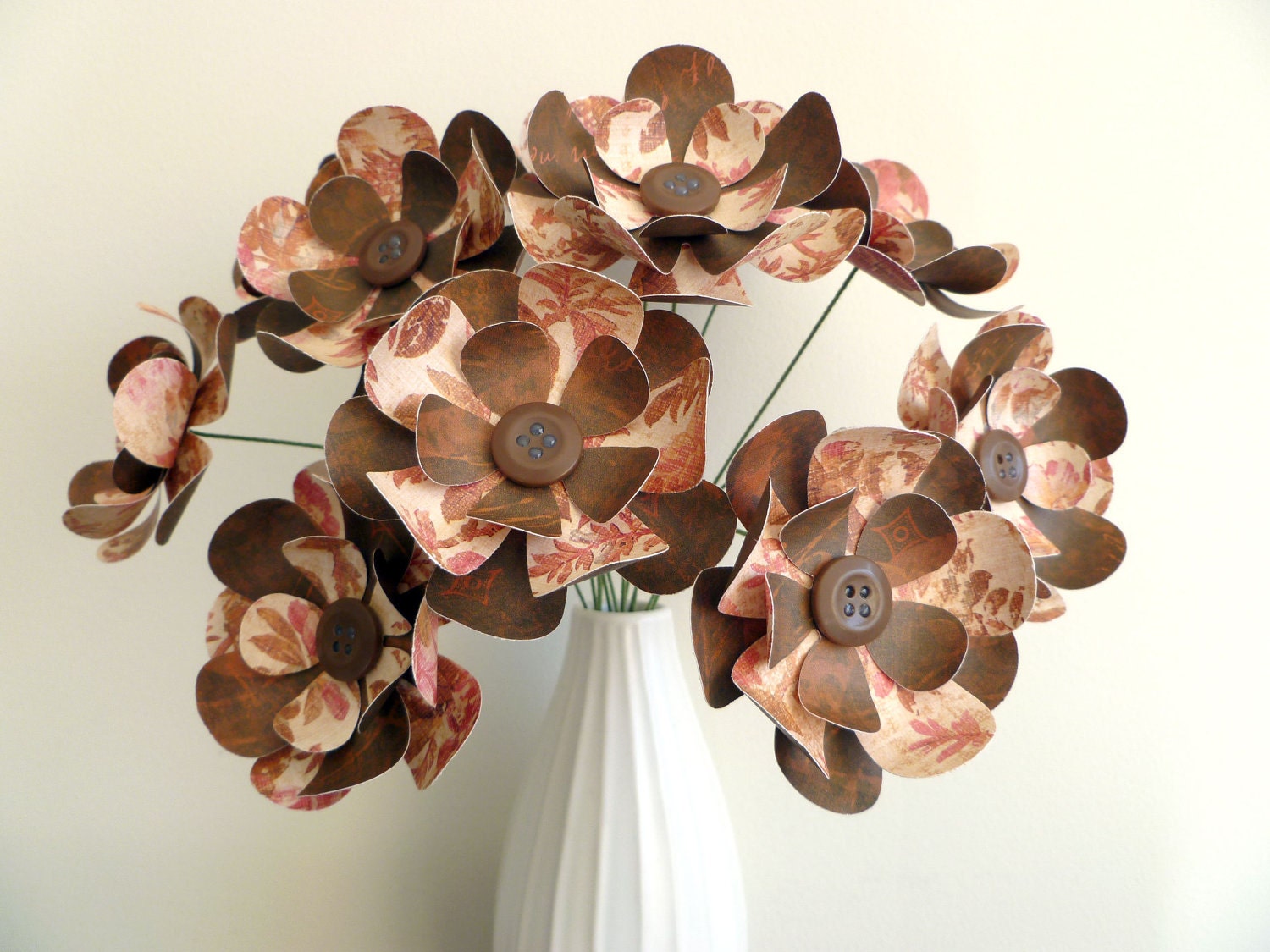 Paper Flower Bouquet - Chocolate and Rose Antique 12" stems 12 flowers