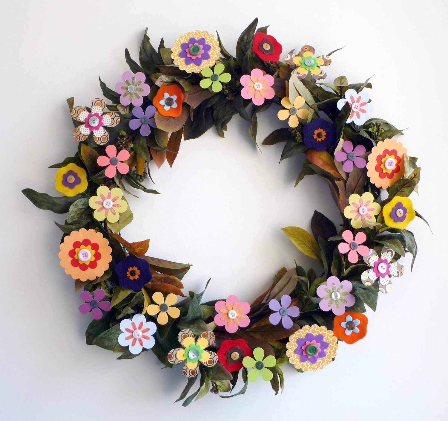 Wreath - 18" Warm Colorful Paper Flowers