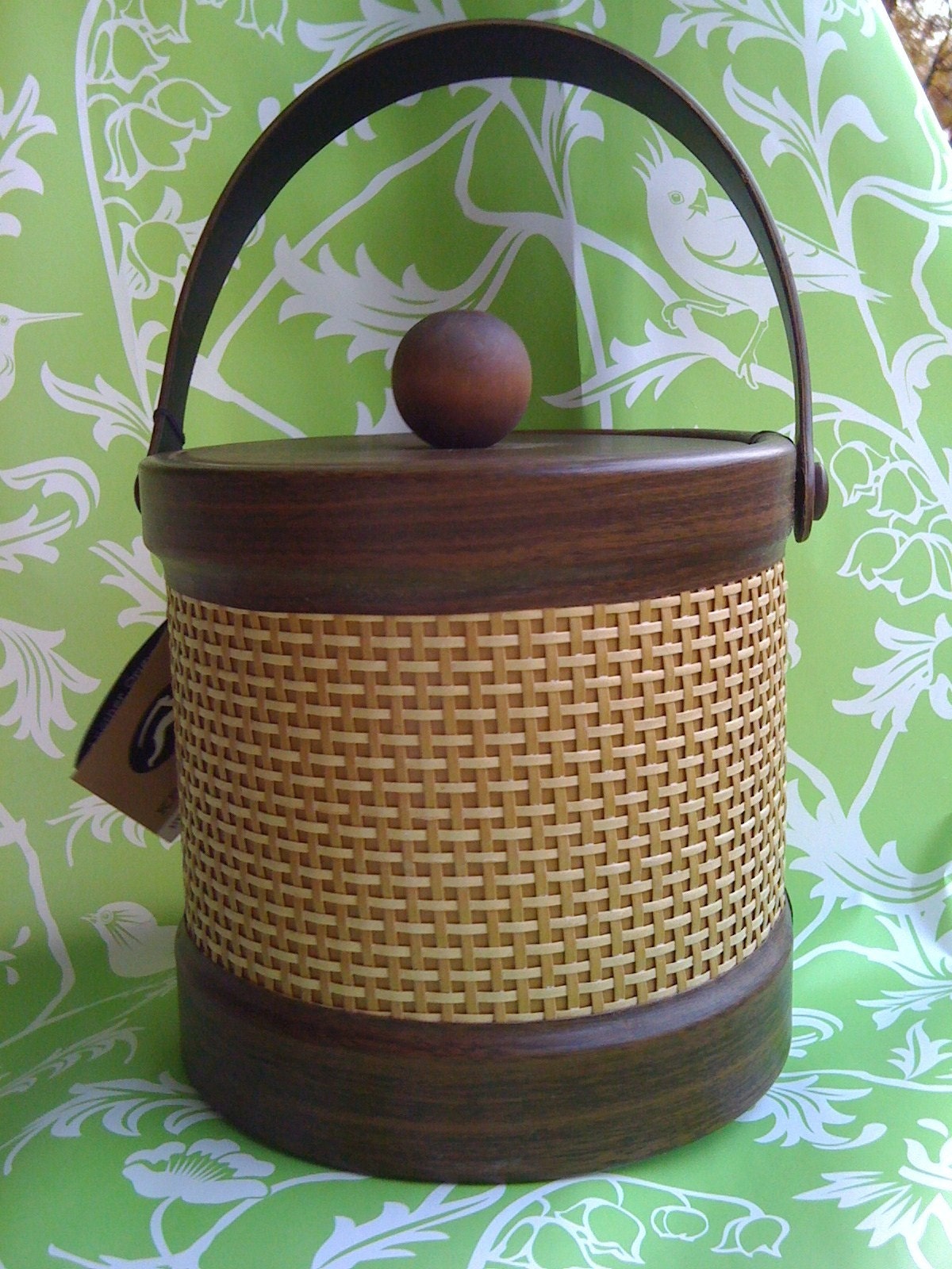 vintage faux bois rattan ice bucket