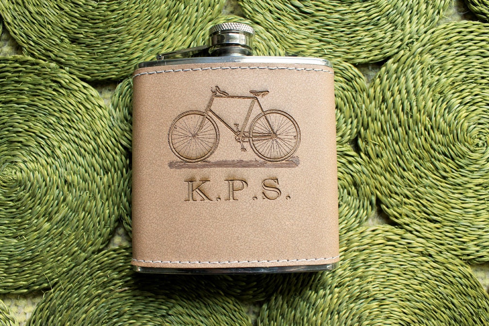 Single Laser Etched Flask, BIKE Design: Customizable gift
