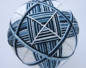 decorative ball home decor - hand embroidered - japanese temari thread ball - blue geometry