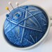temari pincushion teacup - hand embroidered thread ball - blue and yellow