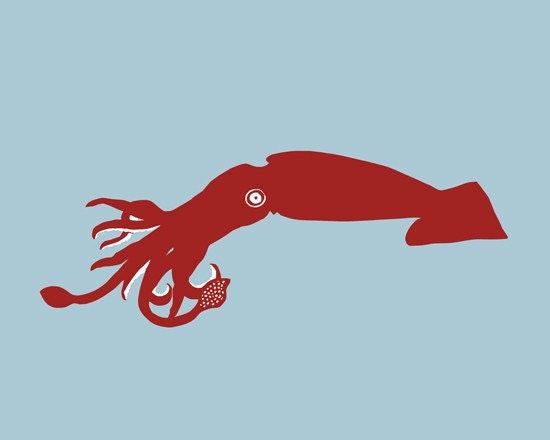 Squid, ocean nursery decorations, kids bathroom art - available in different sizes and colors