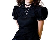 Lolita Blouse Victorian with Peter Pan Collar in Black Cotton-Custom to Your Size