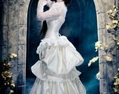 Steampunk Wedding Gown Elegant in Ivory and Gold  Silk Victorian Bustle Dress-Custom to your Size