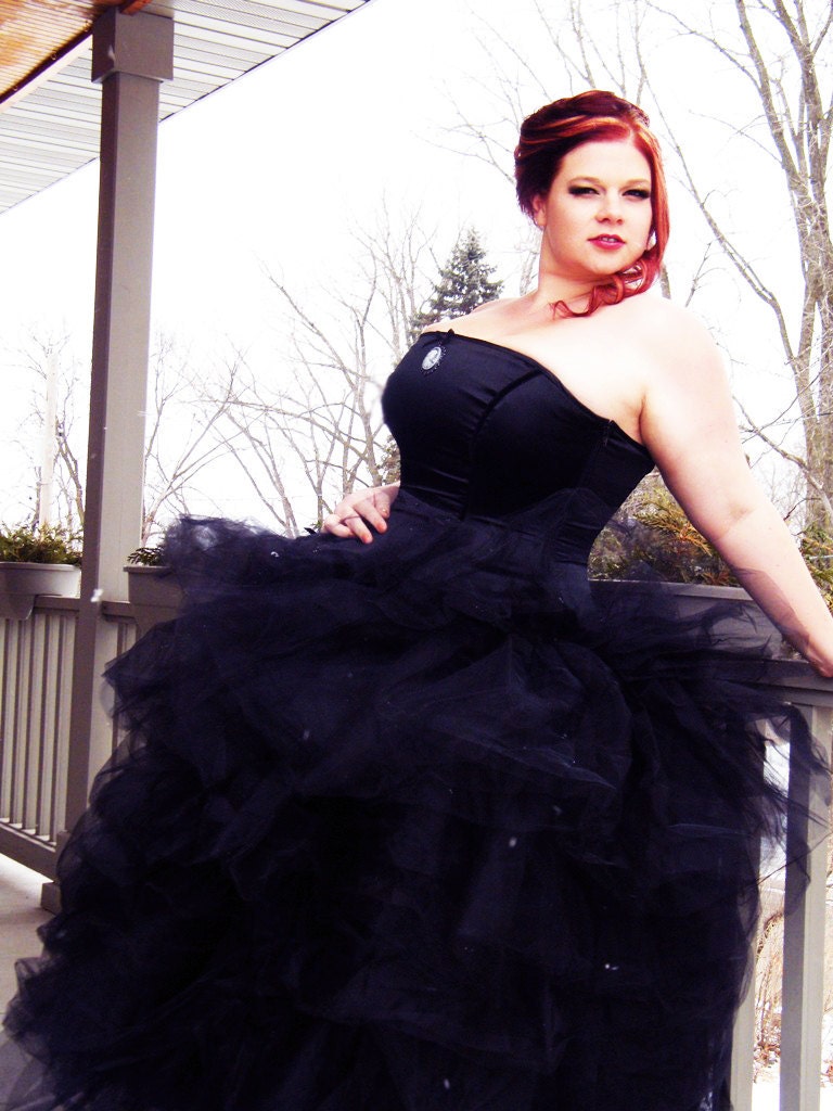 Gothic Ball Gown Black Wedding Gown Corset and Tulle Skirt-Custom to Order