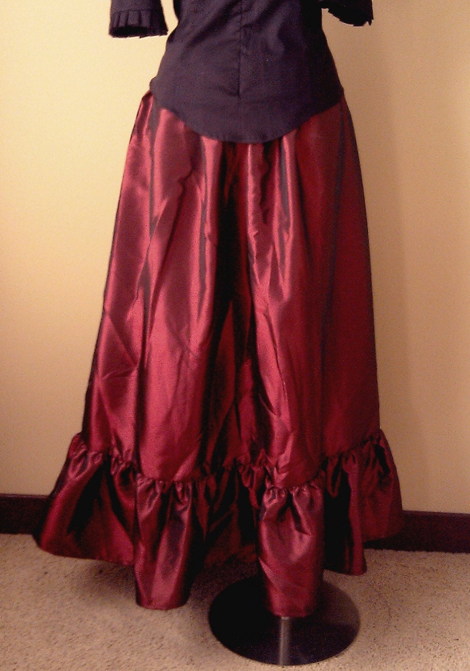 Plus Steampunk Skirt in Red Taffeta Long - Custom to your size 3X-5X