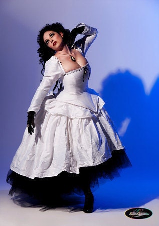 Corseted White and Black Gothic Steampunk Wedding Gown "Gothic Romance"- Custom to your size