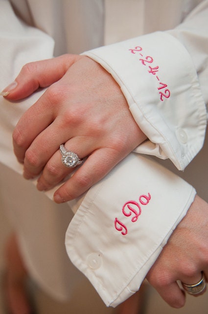 Monogrammed Oversized Shirt for Bride with I Do & Wedding Date on Cuffs