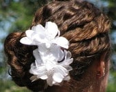 White Floral Bridal Hair Clip Made form Satin Chiffon Beads Silk Flowers -LEHAVRE