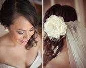 Wedding Hair Flower Accessories - organza ivory bridal hair flower with crystal cccent