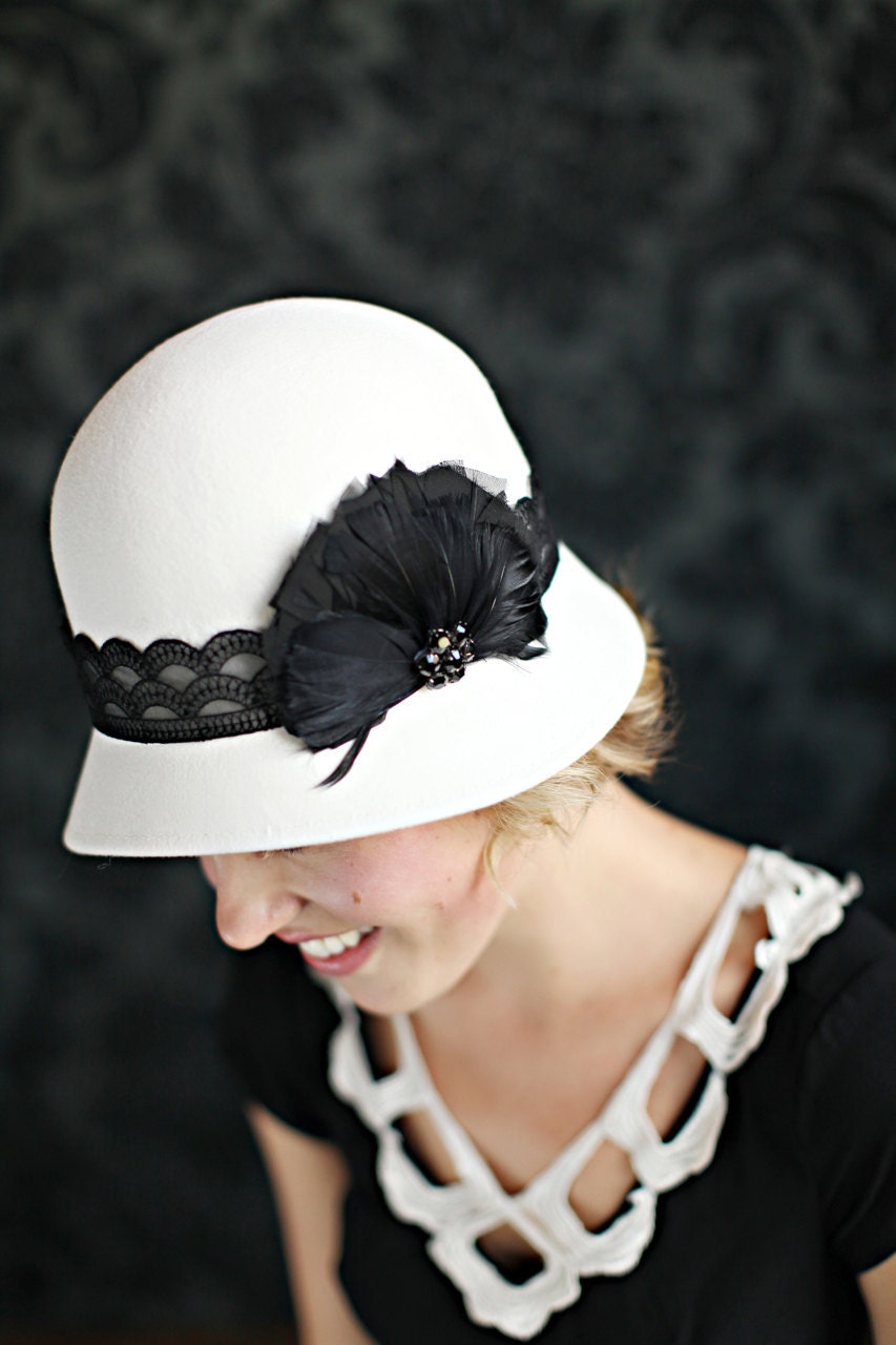 Downton Abbey Style Cloche Black and White Womens Cloche Hat