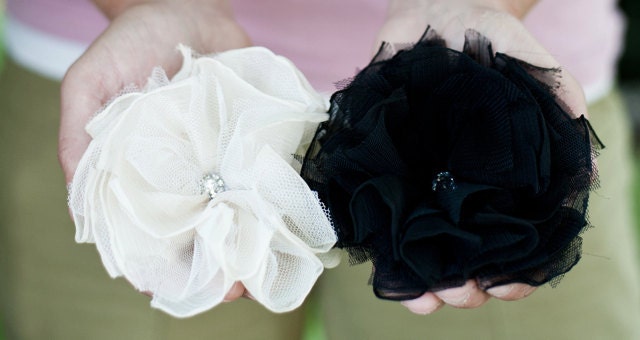 ADELE  -  Chiffon Hair Flower  You Pick Black or Ivory Womens Teens