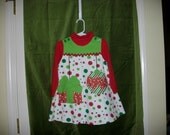 Girls Christmas Dress,Applique, Free Bow or Headband,Green,Red,Toddler,Infant Sizes