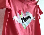 Mom Tattoo shirt, ORGANIC Girls, Tattoo Heart - Coral short sleeved tee - size 4T - ready to ship