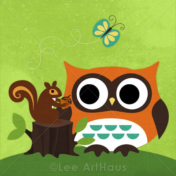 81B Bright Owl Squirrel Butterfly 6x6 Print