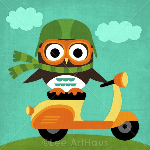 58B Bright Owl on Vespa 6x6 Print