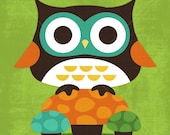 13B Bright Owl with Three Mushrooms 6x6 Print