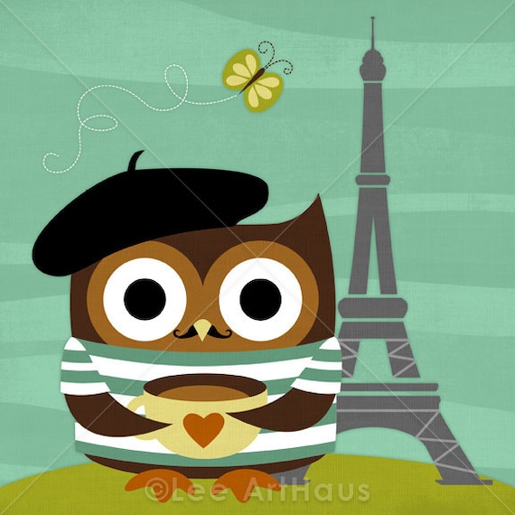 176R Retro Owl in Paris 6x6 Print