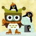 115R Retro Owl and Penguins 6x6 Print