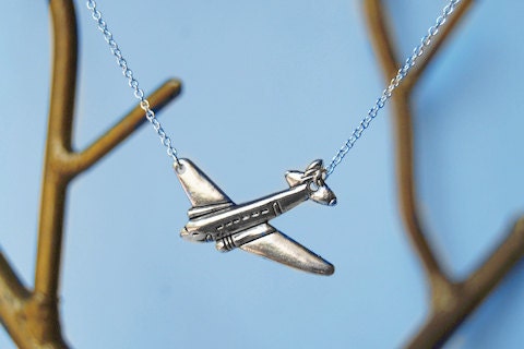 Silver Airplane Necklace