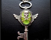 Soothsayer Mood Necklace with Skull Key & Wings // Mood Ring Necklace // Color Changing // Steampunk Necklace