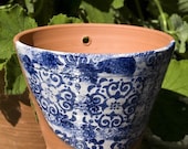 Italian Style Planter with Cobalt Blue and White Design Ready to Ship