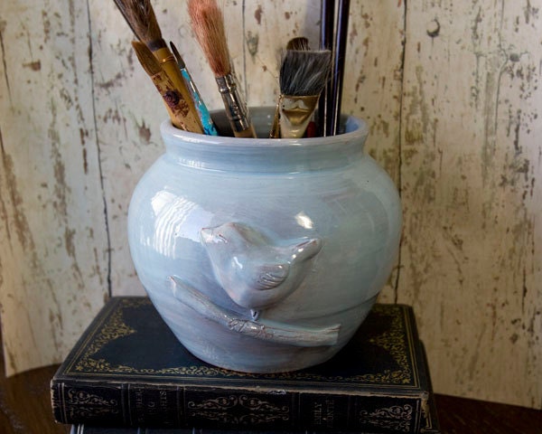 Celadon Blue Jar with Bird
