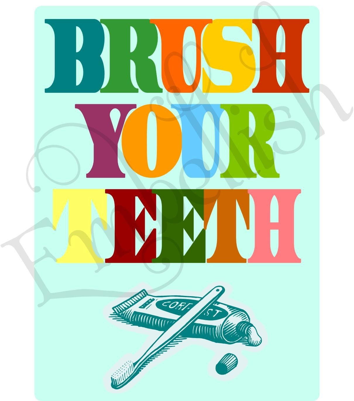 PRINTABLE DIGITAL FILE Childrens Bathroom Wall Art Print wash your hands brush your teeth Il_570xn