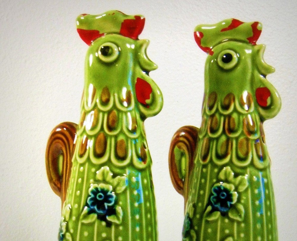 vintage salt pepper ROOSTER ceramic set