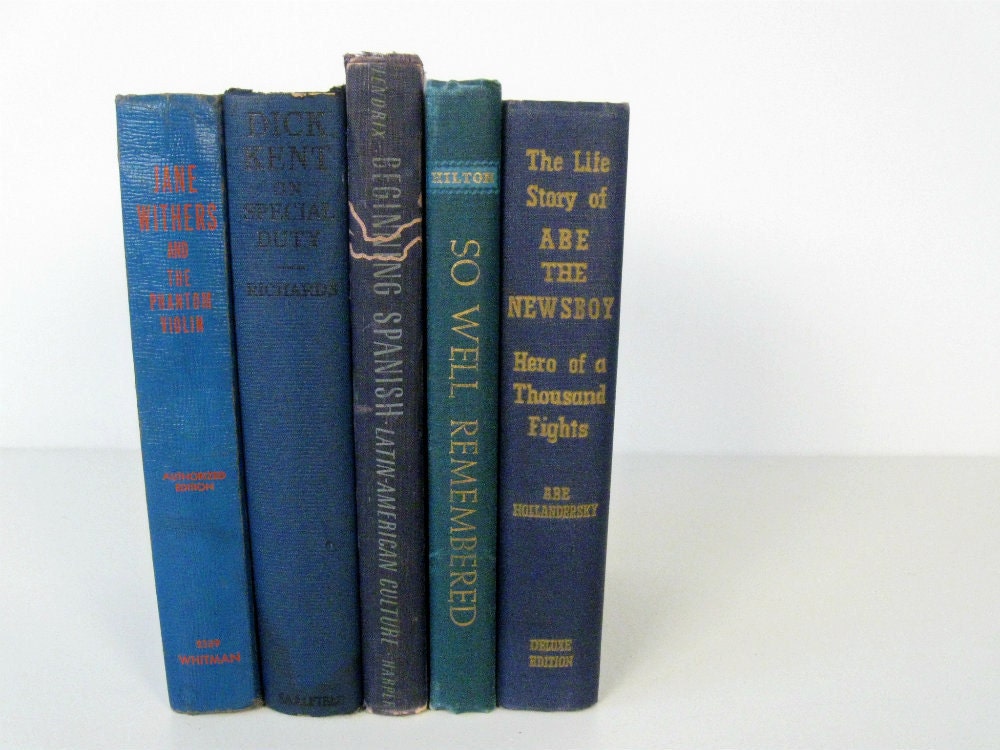 vintage instant library - navy blue book collection - set of 4 - 1920s-1940s