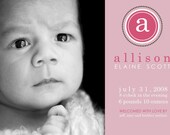 custom photo birth annoucement -dotted monogram