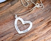 Hand Stamped Custom Name Personalized Open Heart Tag Charm Necklace