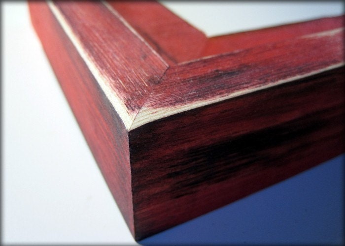 11x14 RED barnwood style rustic stacked pine picture frame . handmade .