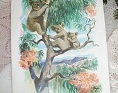 watercolor print - matson cruise line menu - Sydney Austrailia to Fiji 1966 - vintage frameable travel art - shabby chic cottage decor