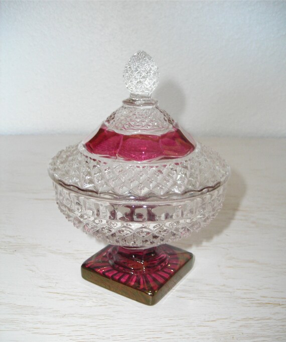 Ruby Red Footed Candy Dish Vintage Cut By Shesitsbytheseashore 7252