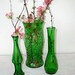 emerald green glass flower vases - set of three - retro shabby chic cottage decor - mid century