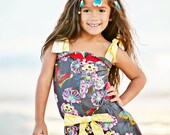 Girls Floral Dress - Jumper Dress - Gray Dress