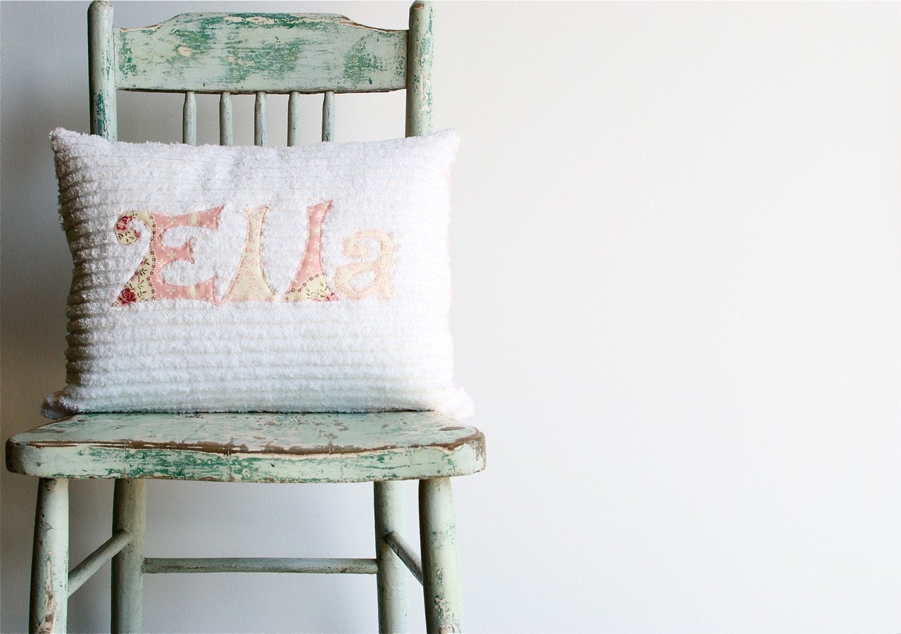 As seen on PARENTING.COM...A Monogrammed Pillow and Pillow Cover, Personalized with Your Baby or Toddler Girl's First Name in Shabby Chic - mollyannemake