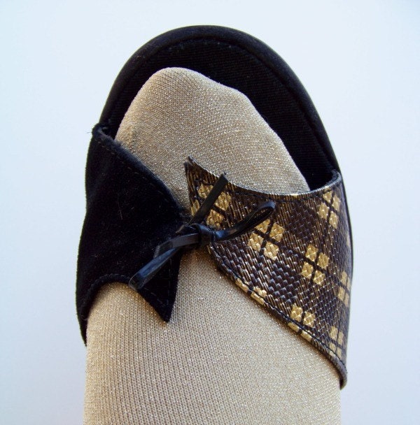 40s Gold Plaid Wedge Shoe