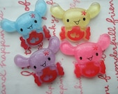Bunny with red Candy Cabochons 4pcs ( Rabbit holding red candy)Purple Blue Hotpink Yellow