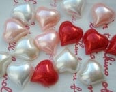 Mixed Pearlized heart cabochons 14mm 15pcs Red Pink Cream and White