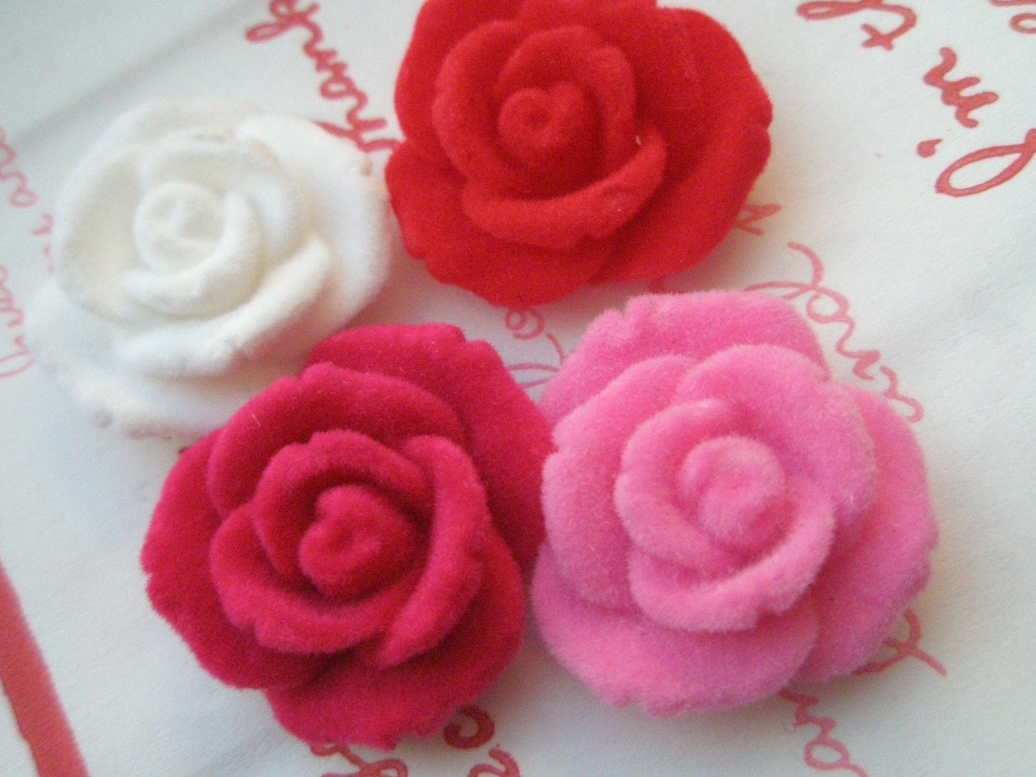 RARE Velvet Velour Rose cabochons Set 4pcs 25mm