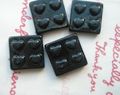 Square and hearts cabochons 4pcs Black