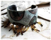 Entomology Textile Cuff with beaded fringe SALE