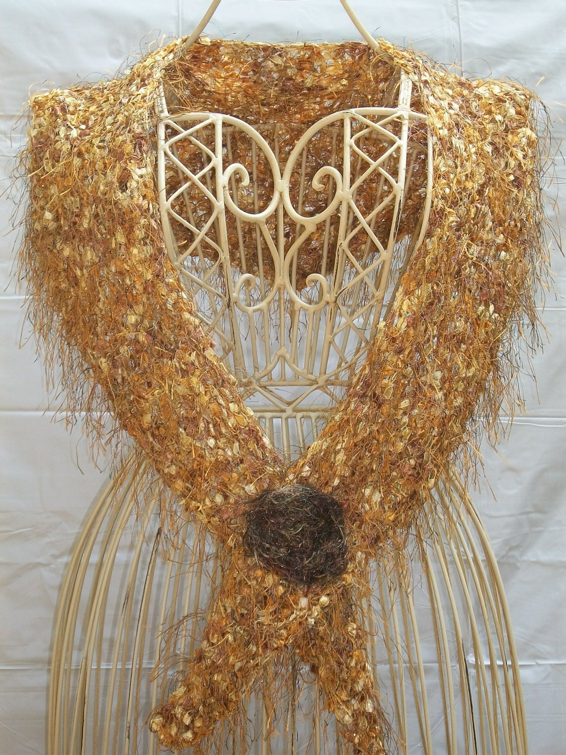 OOAK Gold and Tan - Hand Knit Shawl - Spring and Summer Fashion Accessory - Designer Collection - Ready to Ship