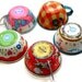 Tin Toy tea cups in red, white & blue, Set of 5 with litho, Instant Collection by Ohio Art.