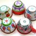 Tin Toy cups, Set of 5 vintage metal with litho, 1950s 1960s.