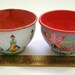 Tin Toy cups, Set of 5 vintage metal with litho, 1950s 1960s.